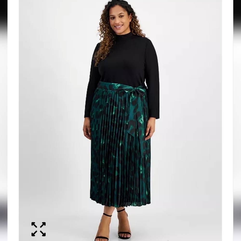 Anne Klein Plus Mixed-Media Pleated Midi Dress Sz 18W NWT Cocktail Party